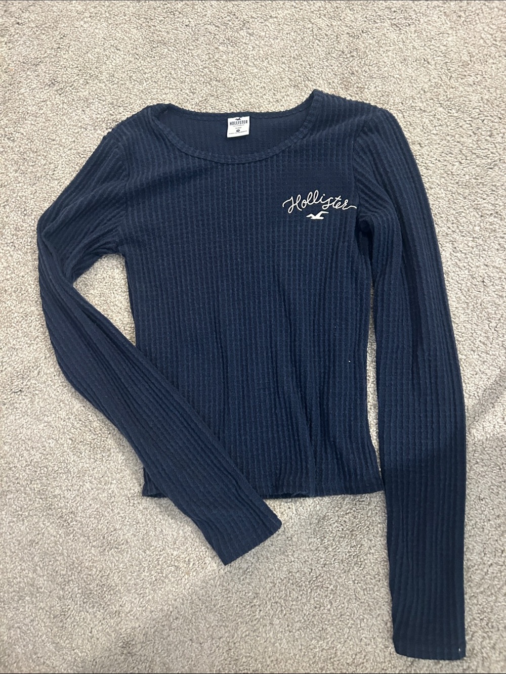 Hollister Navy Ribbed Long Sleeve Scoop Neck Top